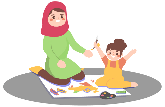 مادر و دختری در حال نقاشی کشیدن